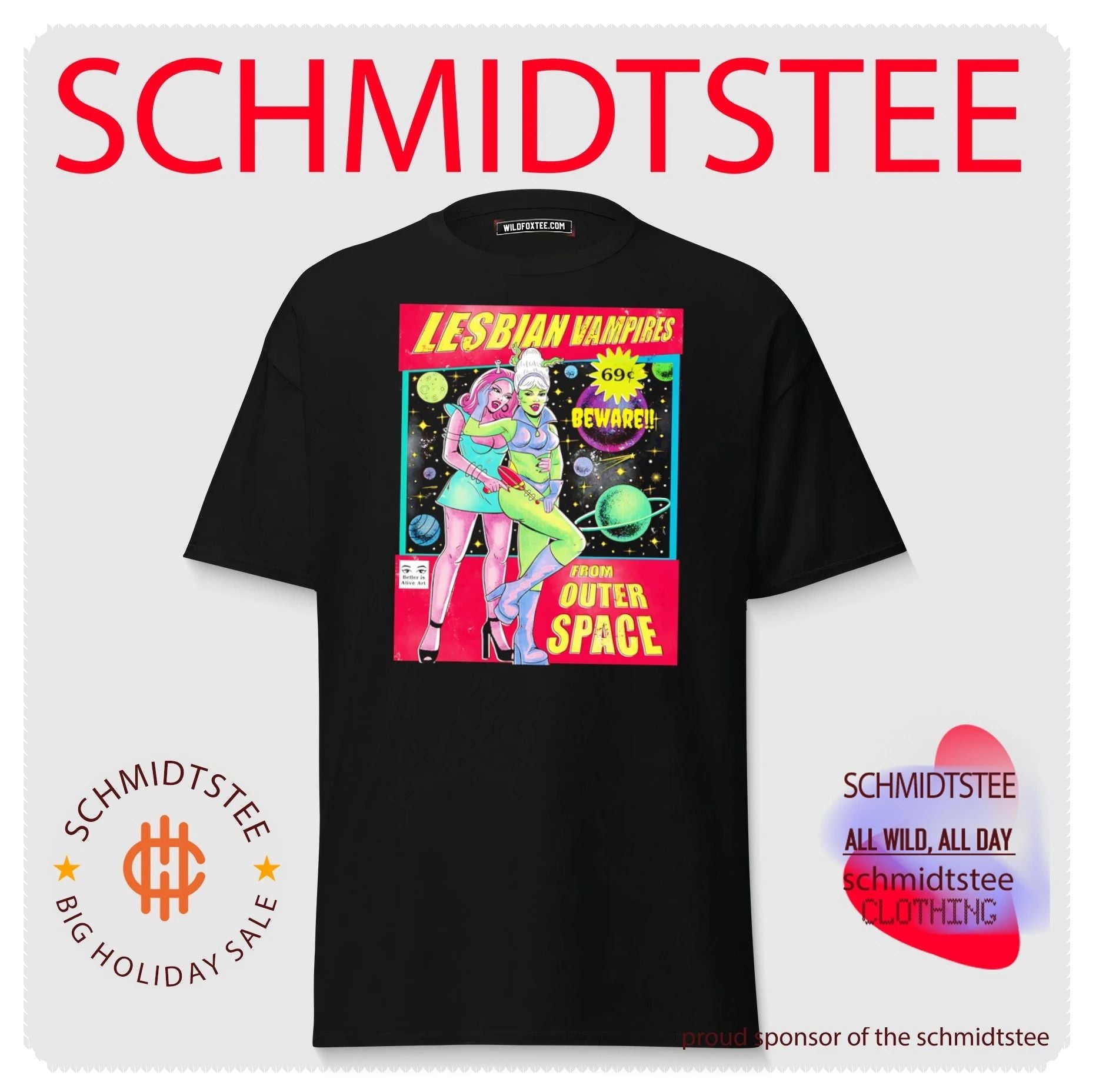 Lesbian Vampires from Outer Space comic style shirt