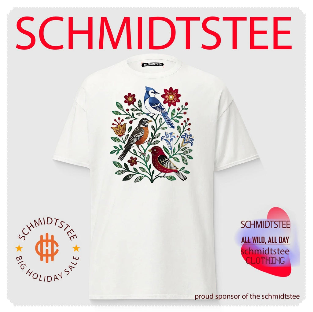Floral Birdsong Blue Jay Robin and Red Bird shirt