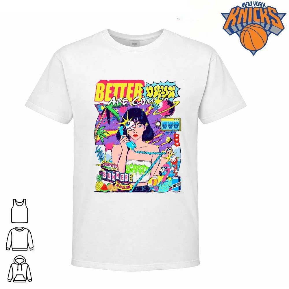 Better Drugs Are Coming Anime Girl On Phone Surreal Pop Art Y2K Aesthetic Trippy Cyberpunk Summer Is Calling Vaporwave Graphic Shirt