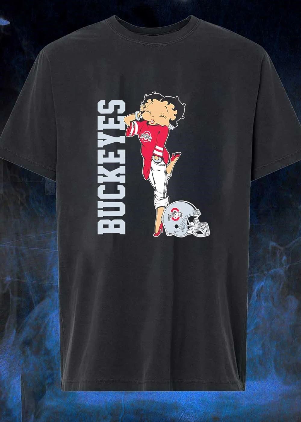 Betty Winking and Posing in Buckeyes Ohio State Helmet shirt