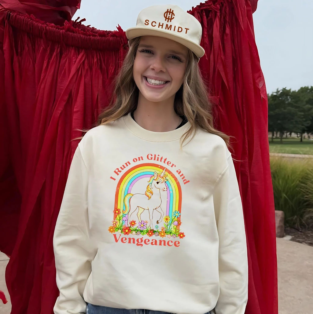 I Run on Glitter and Vengeance unicorn rainbow shirt