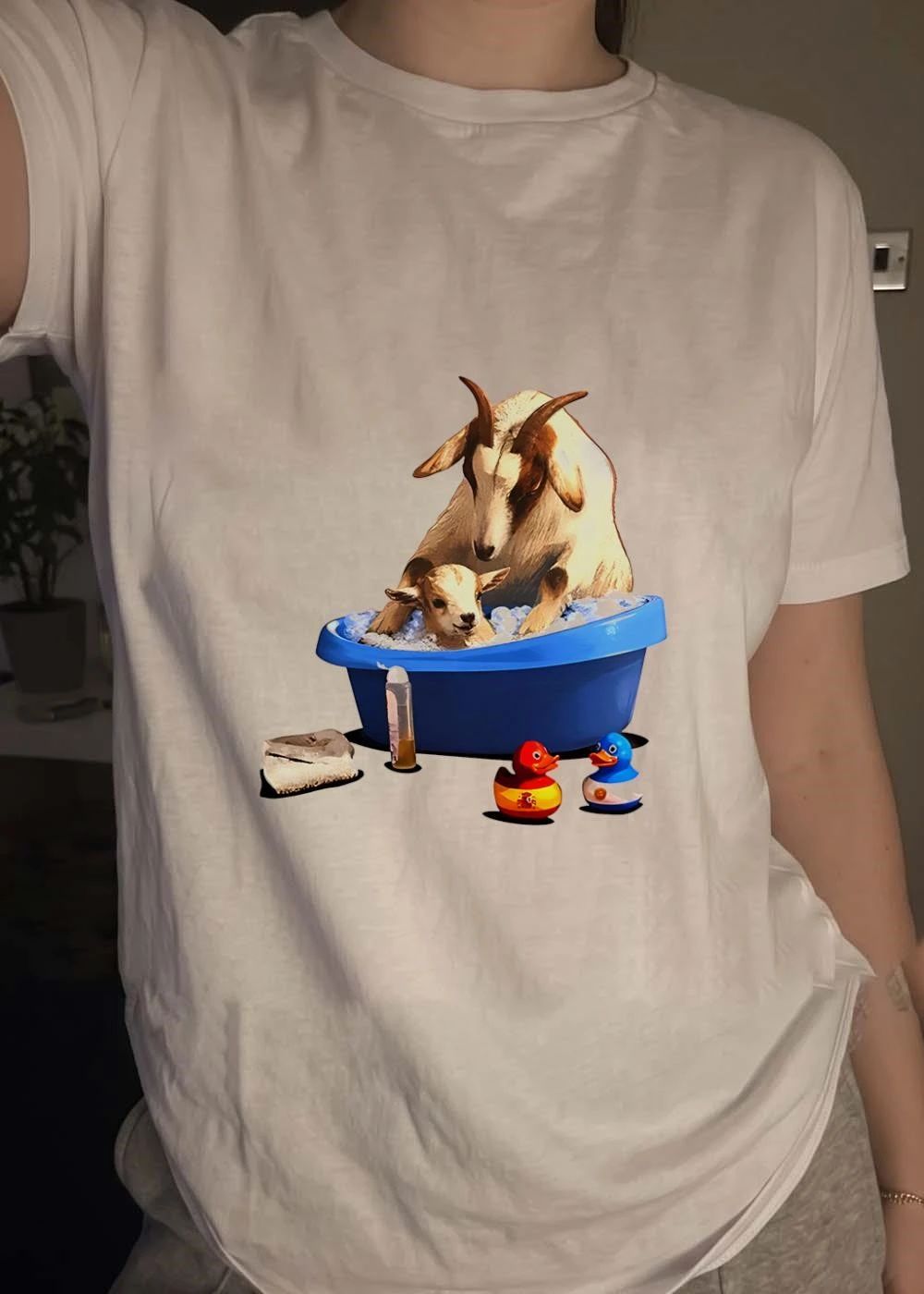 Spain and Argentina Rubber Duckies Goat Bathing Time T-Shirt