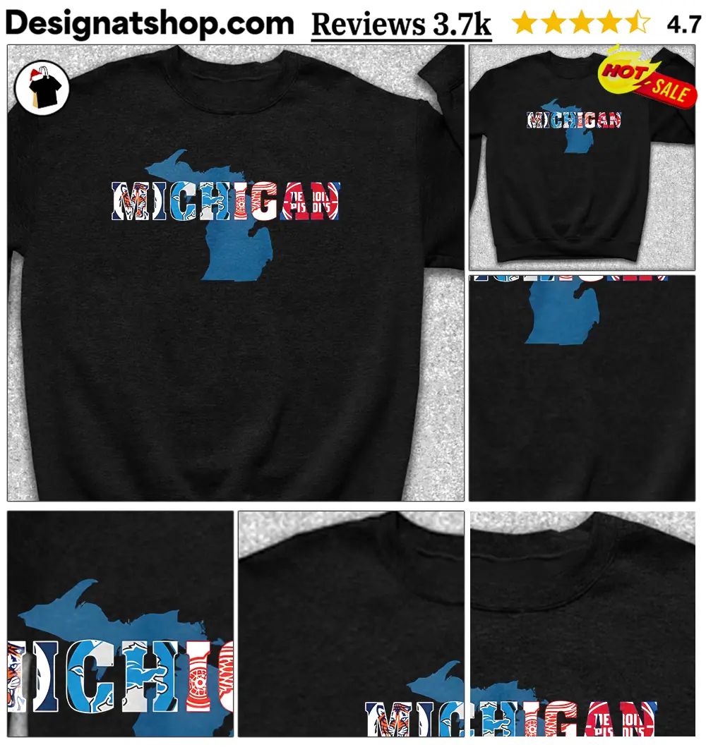 Detroit Tigers Lions Red Wings Pistons Michigan Sports Team Logo Art Shirt