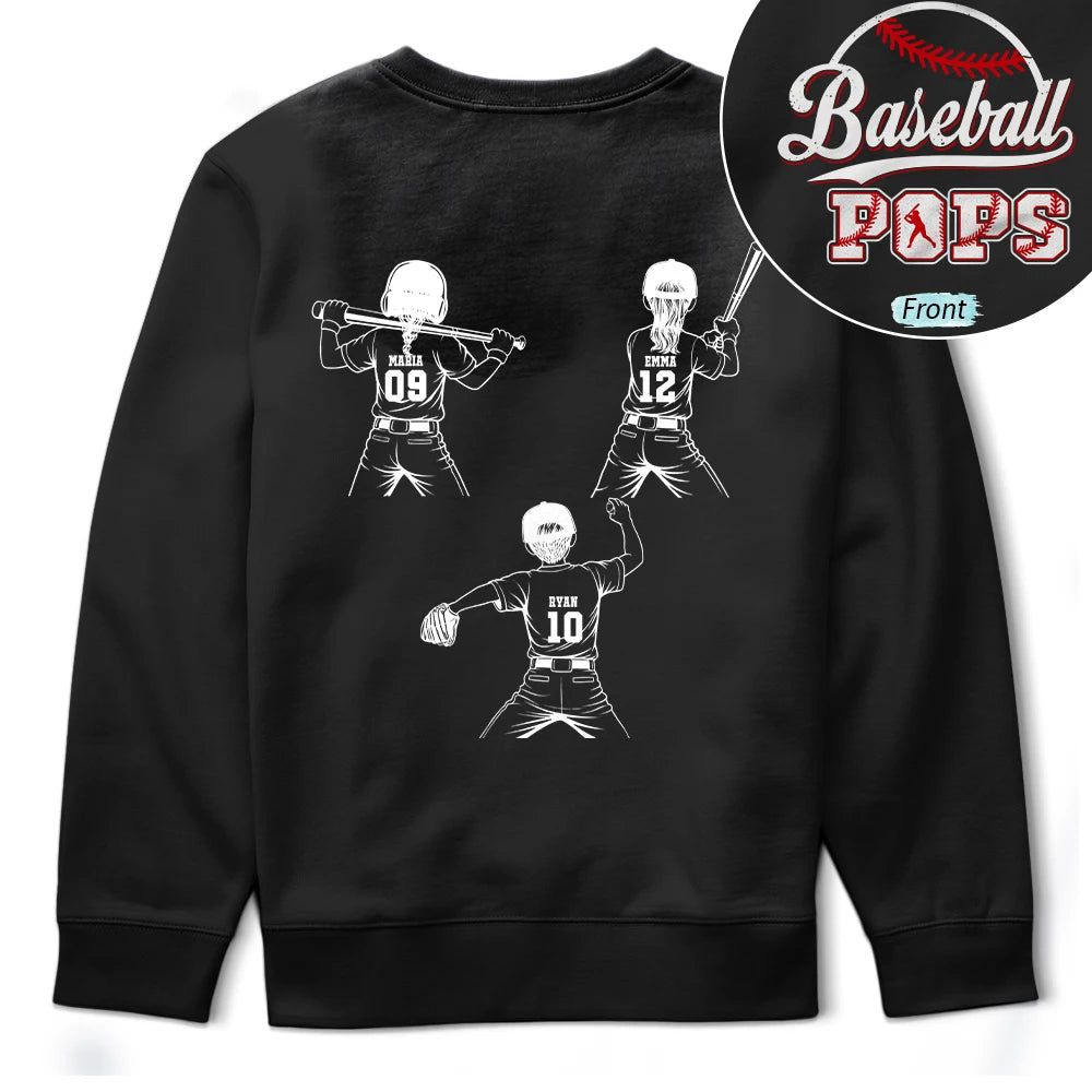 Baseball Softball Dad Mom Kids Backside - Personalized T Shirt