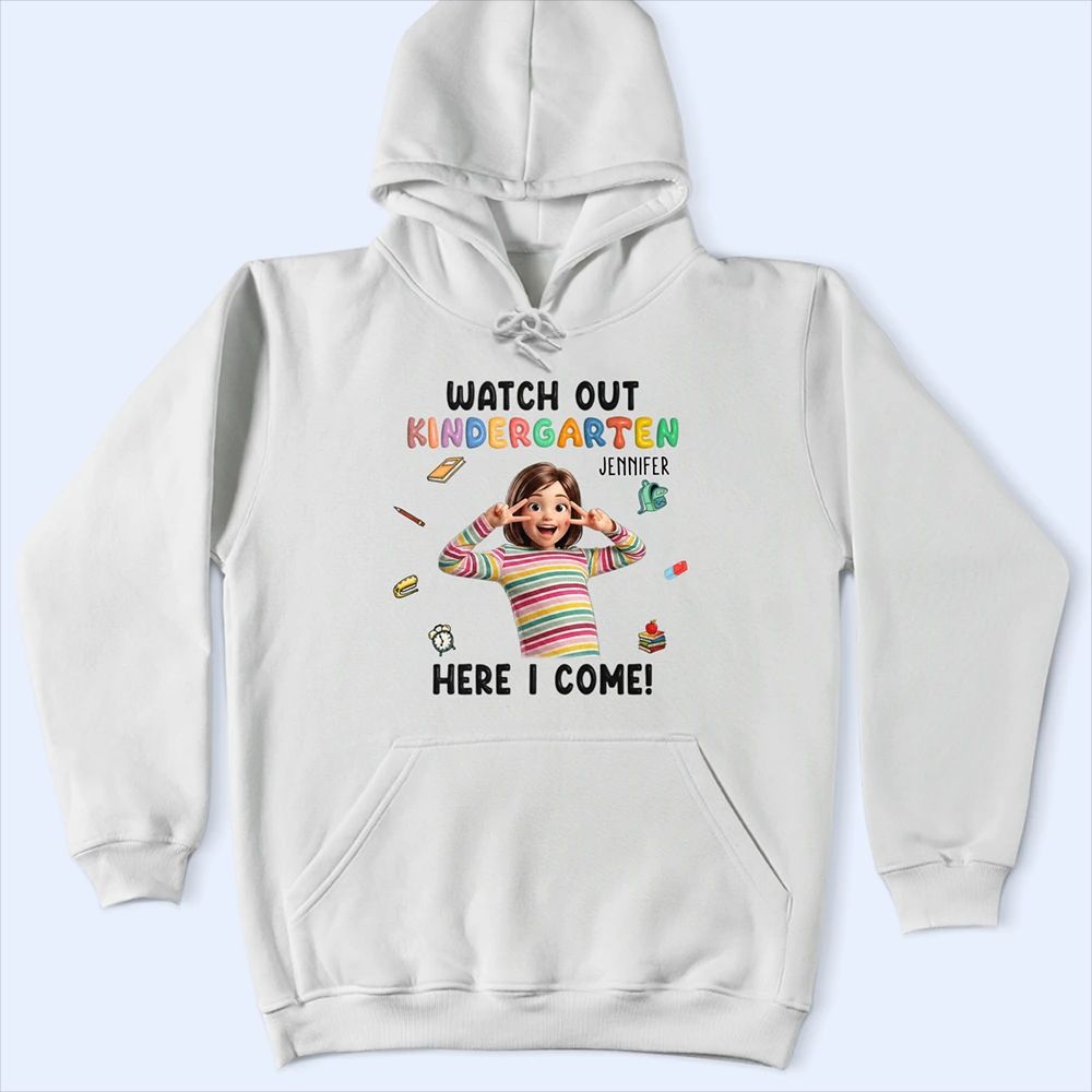 Custom Photo Cartoon Portrait Watch Out Kindergarten Here I Come - Personalized T Shirt