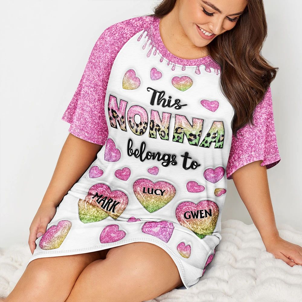 This Mom Grandma Belongs To Heart Icon - Personalized Women's Sleep Tee