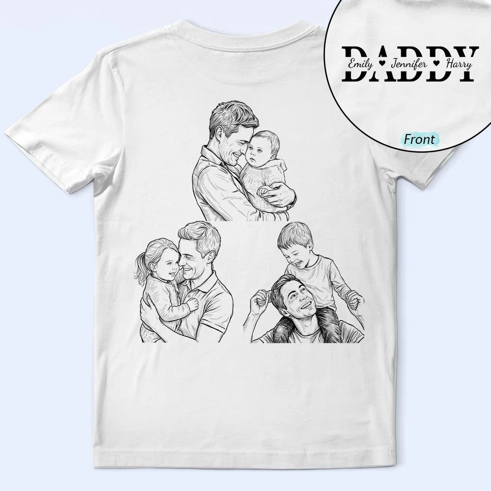 Custom Photo Pencil Sketch Dad Grandpa We Love You - Personalized T Shirt