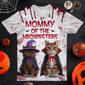 Custom Photo 3D Halloween Themed Pet Mommy Of The Meownsters - Personalized Full Print T Shirt