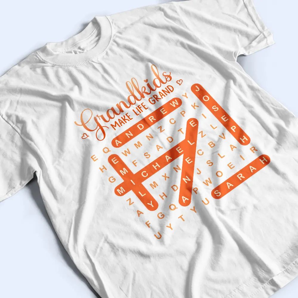 Word Search Puzzle Grandkids Make Life Grand - Personalized T Shirt