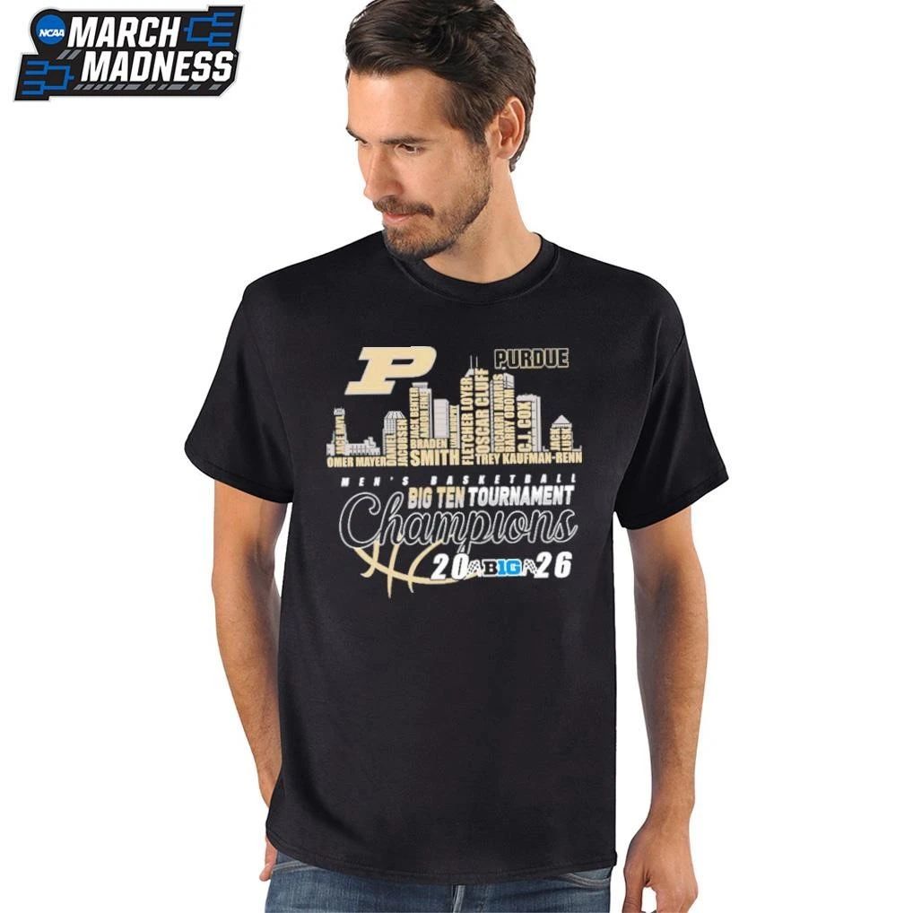 Purdue Boilermakers City Skyline Players Names 2026 Big Ten Men’s Basketball Tournament Champions T-Shirt