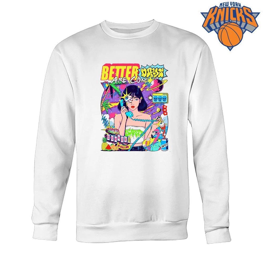 Better Drugs Are Coming Anime Girl On Phone Surreal Pop Art Y2K Aesthetic Trippy Cyberpunk Summer Is Calling Vaporwave Graphic Shirt