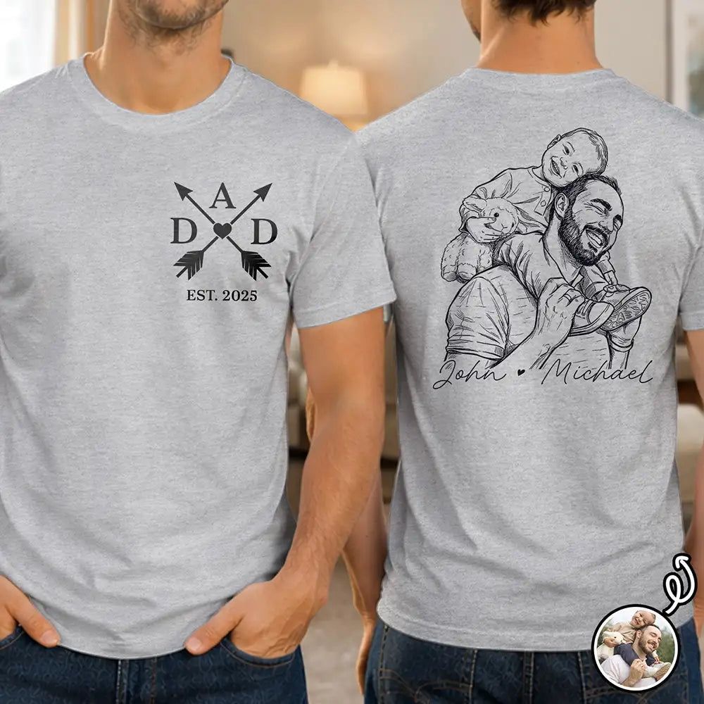 Custom Photo Bold Sketch Papa Dad Cross Arrows - Personalized T Shirt