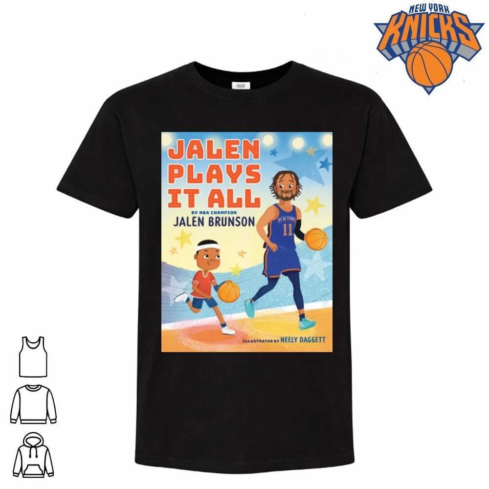 Jalen Brunson Jalen Plays It All Children’s Book Illustration Style Basketball Shirt
