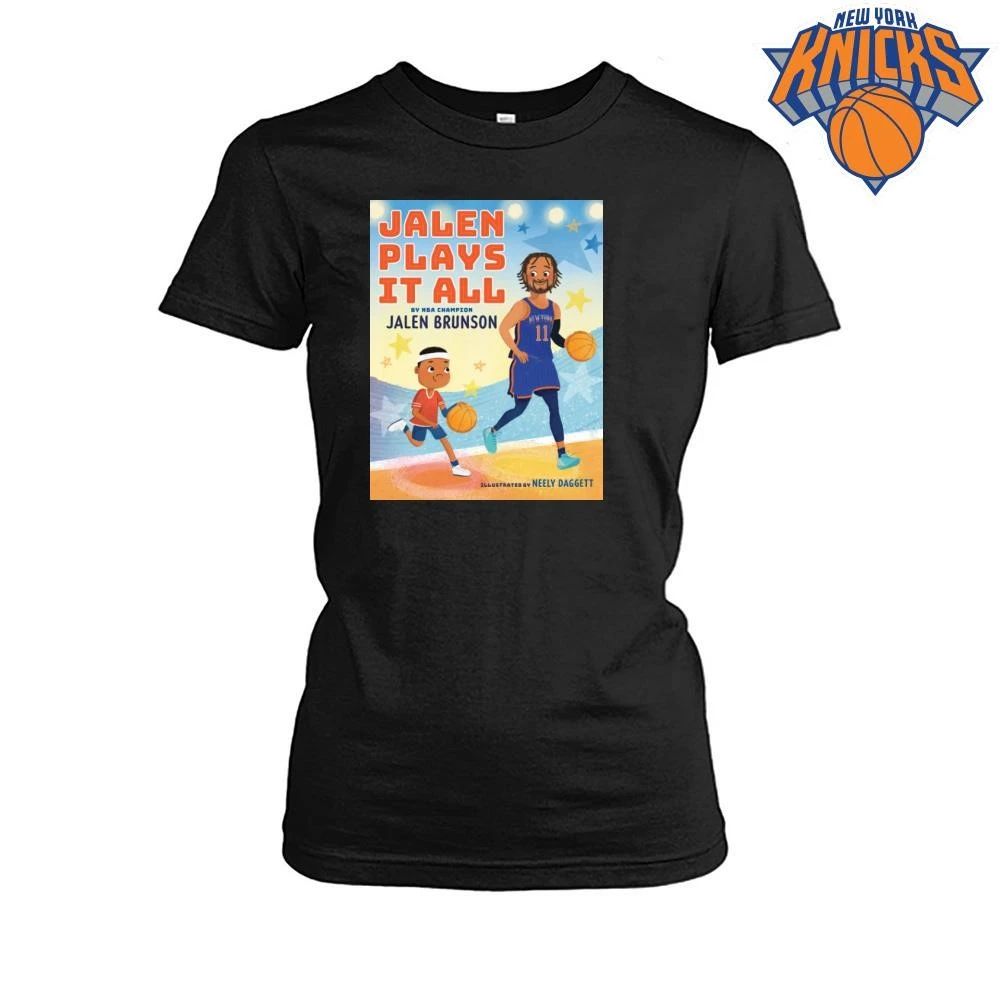 Jalen Brunson Jalen Plays It All Children’s Book Illustration Style Basketball Shirt