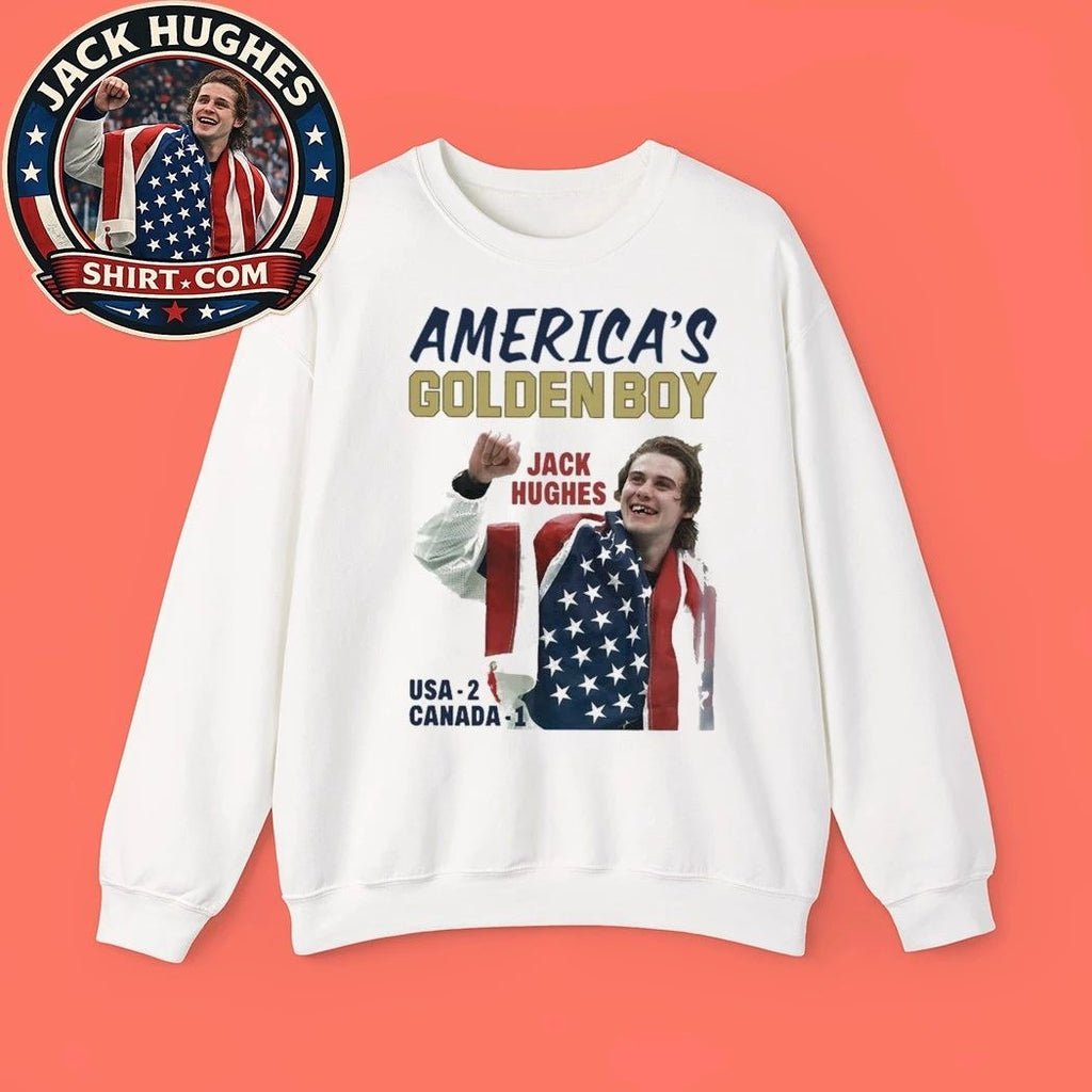 Jack Hughes American Golden Boy USA-2 Canada-1 Hockey Star Graphic T-Shirt