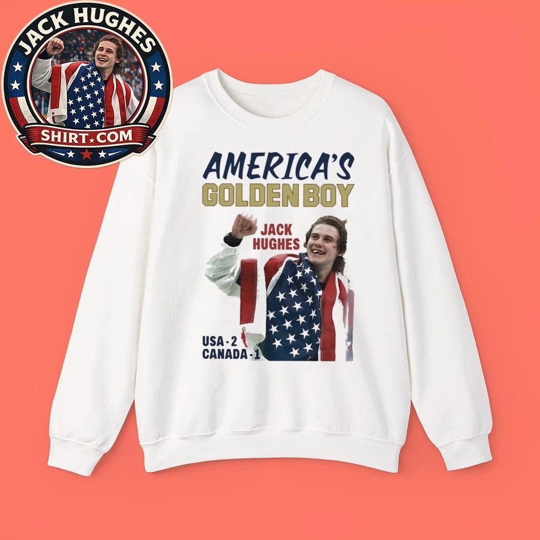 Jack Hughes American Golden Boy USA-2 Canada-1 Hockey Star Graphic T-Shirt