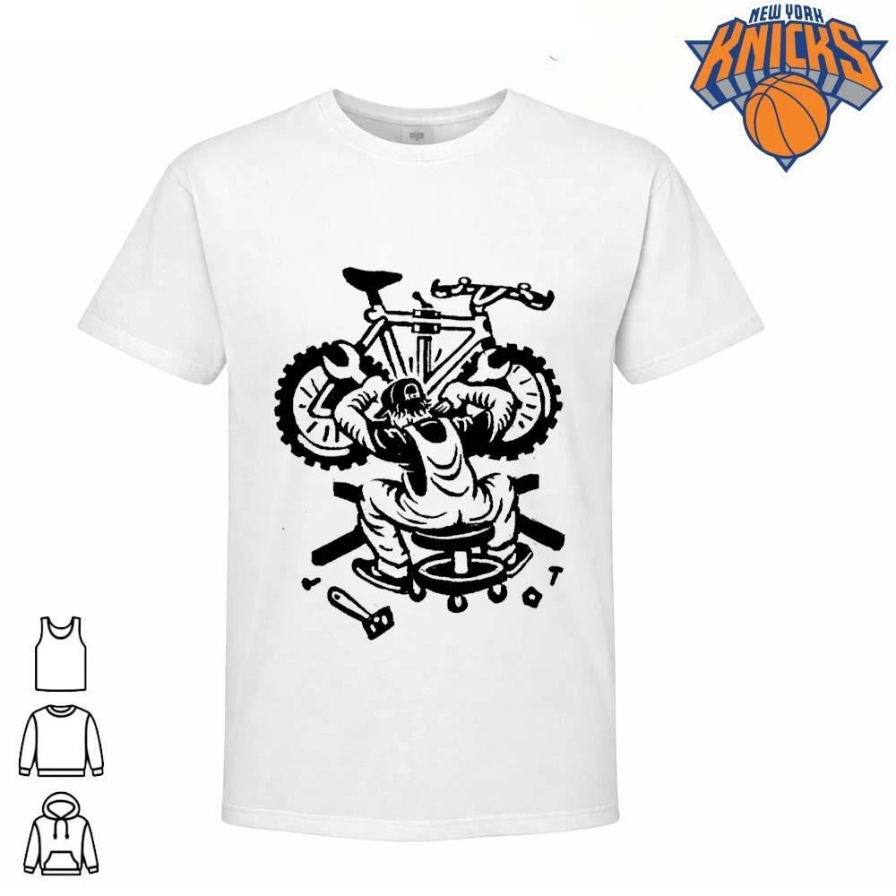 Bicycle Mechanic Repairing Tyres Minimalist Black And White Line Art Shirt