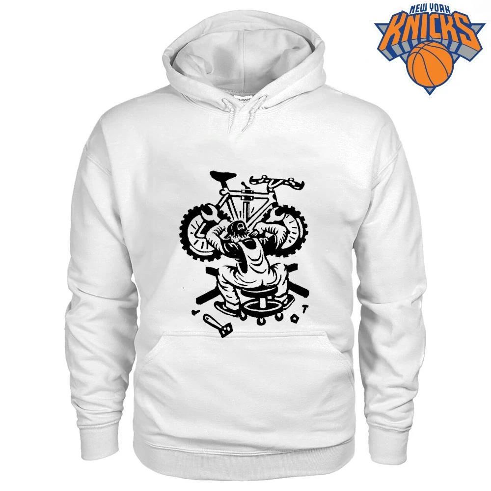 Bicycle Mechanic Repairing Tyres Minimalist Black And White Line Art Shirt