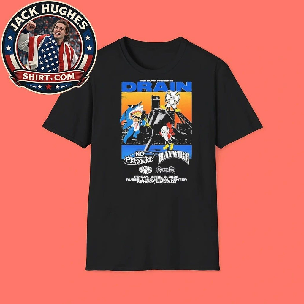Original Drain Tied Down Presents At Russell Industrial Center Detroit Michigan Shirt