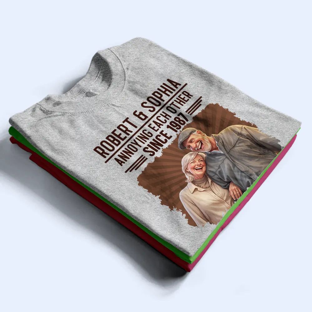 Custom Photo Caricature Vintage Annoying Each Other - Personalized T Shirt