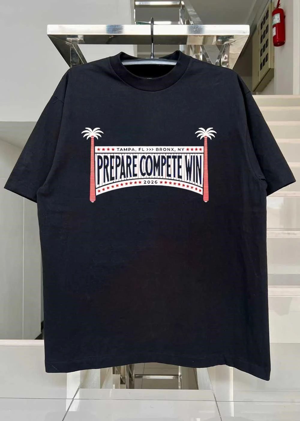 Tampa, FL to Bronx, NY Prepare Compete Win 2026 Sports T-Shirt