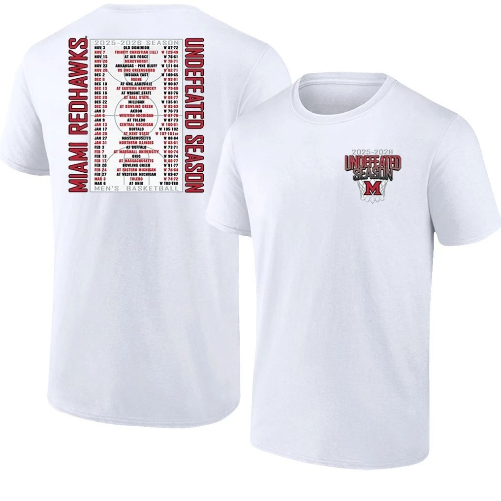 Miami RedHawks 2025-2026 Men’s Basketball Undefeated Season Schedule T-Shirt