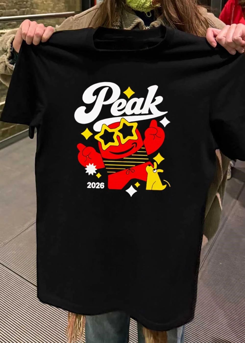 Peak 2026 Red Character with Star Glasses and Dog T-Shirt