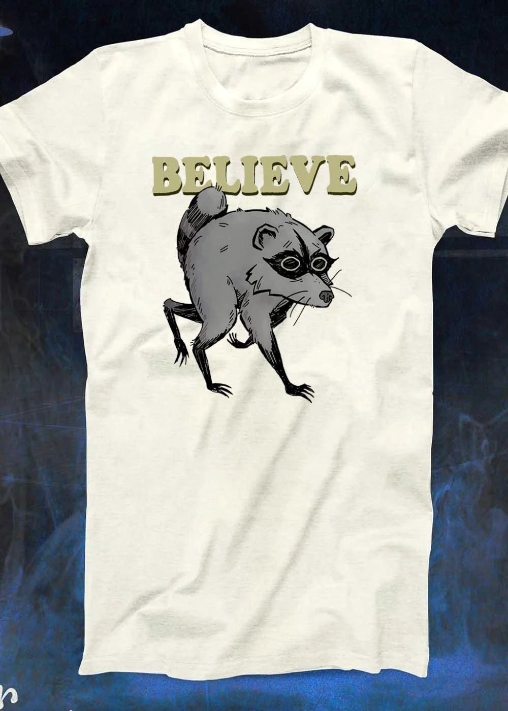 Believe Raccoon Walking Funny Animal Illustration T-Shirt