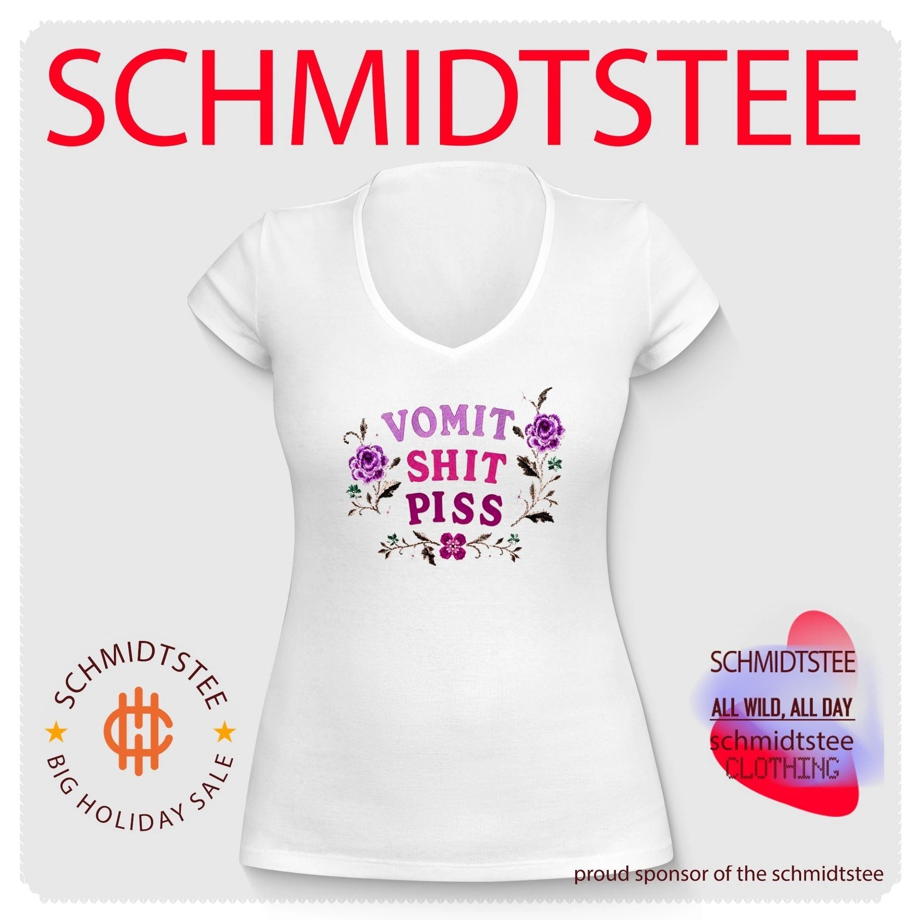 Vomit Shit Piss Floral Embroidery funny quote shirt