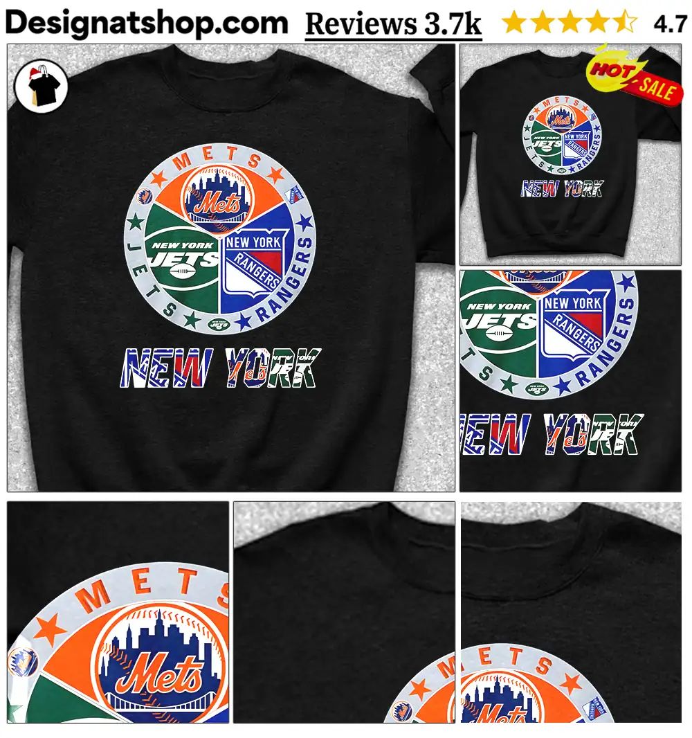 Mets Jets and Rangers logo sports New York team fan art shirt