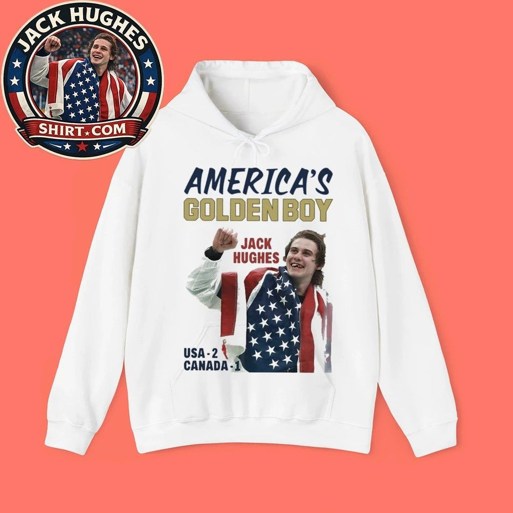 Jack Hughes American Golden Boy USA-2 Canada-1 Hockey Star Graphic T-Shirt