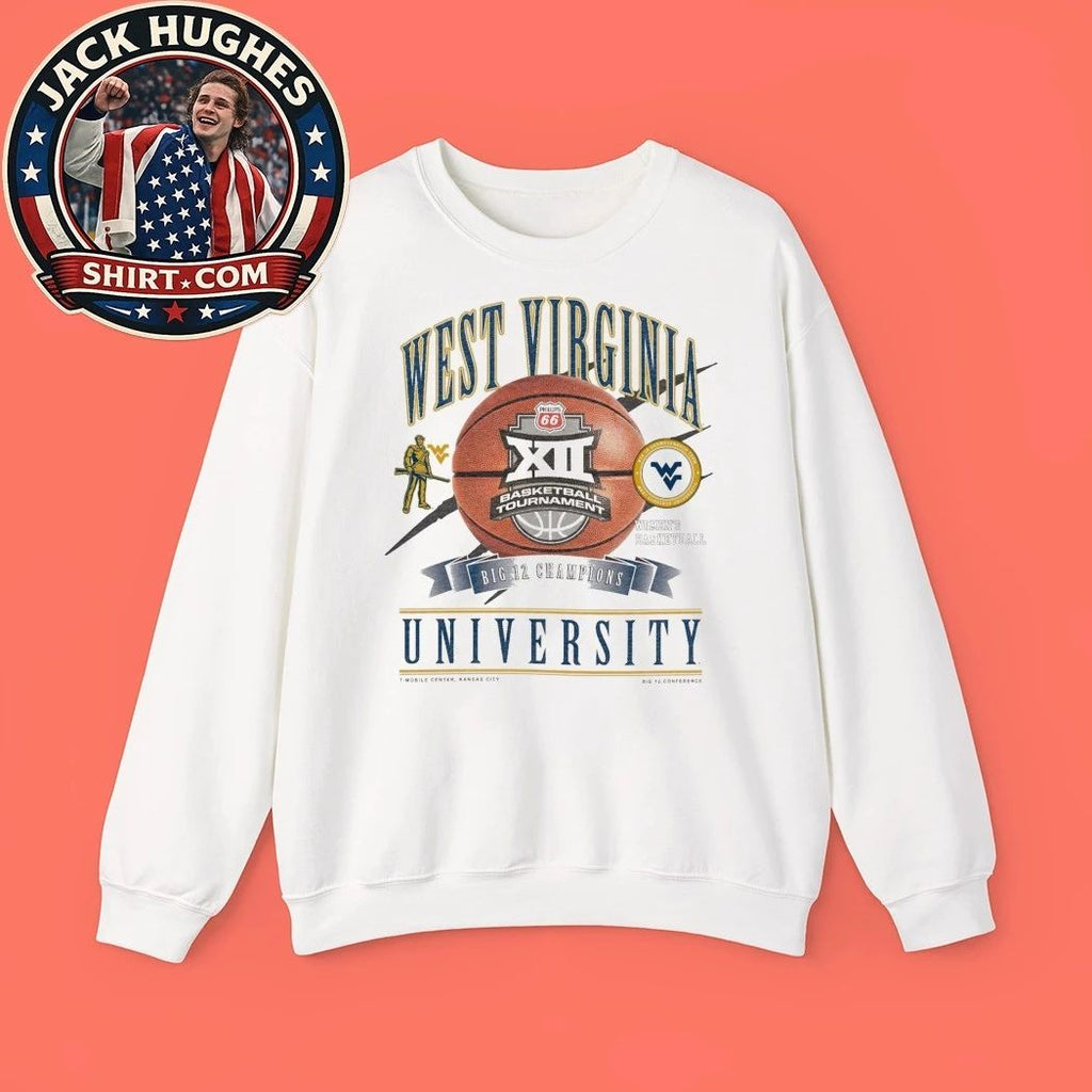 West Virginia University Basketball Tournament Big 12 Champions T-Mobile Center Kansas City Logo T-Shirt