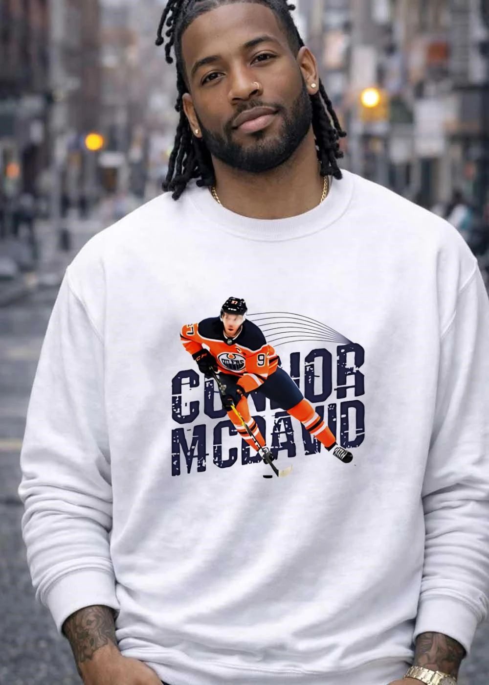 Edmonton Oilers Hockey Icon Connor McDavid Textured Word Art T-Shirt