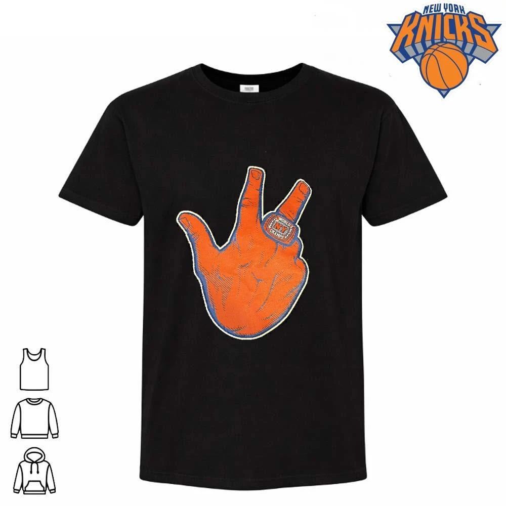 New York Basketball World Champions Ring Three Finger Sign Graphic Blue Unisex T shirt