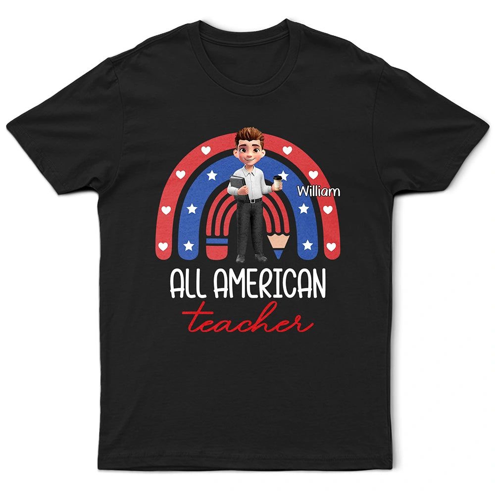 Stars And Stripes All American Teacher - Personalized T Shirt