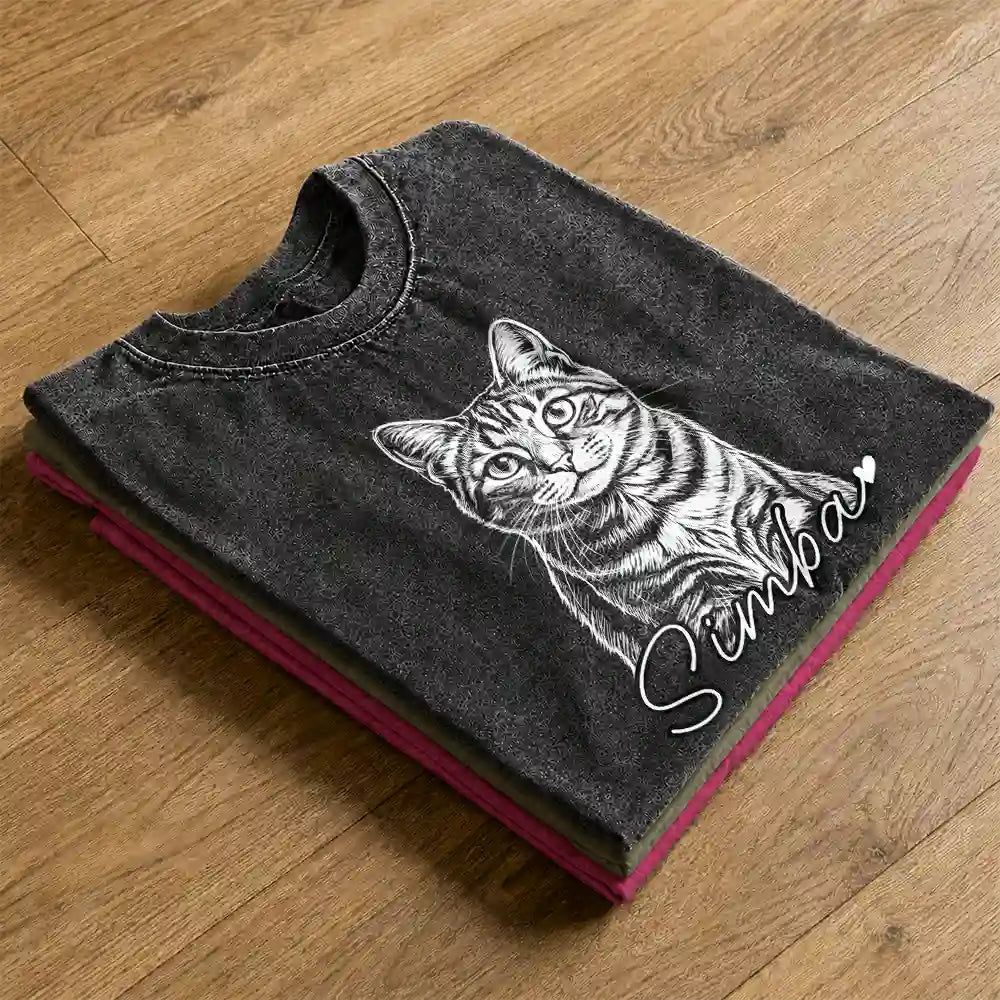 Custom Photo Bold Sketch Dog Cat Pet - Personalized Vintage Washed T Shirt