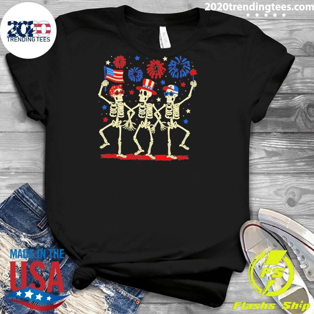 Skeleton Dancing Fuck Trump Fdt American Flag Firework 4th Of July 2026 Shirt