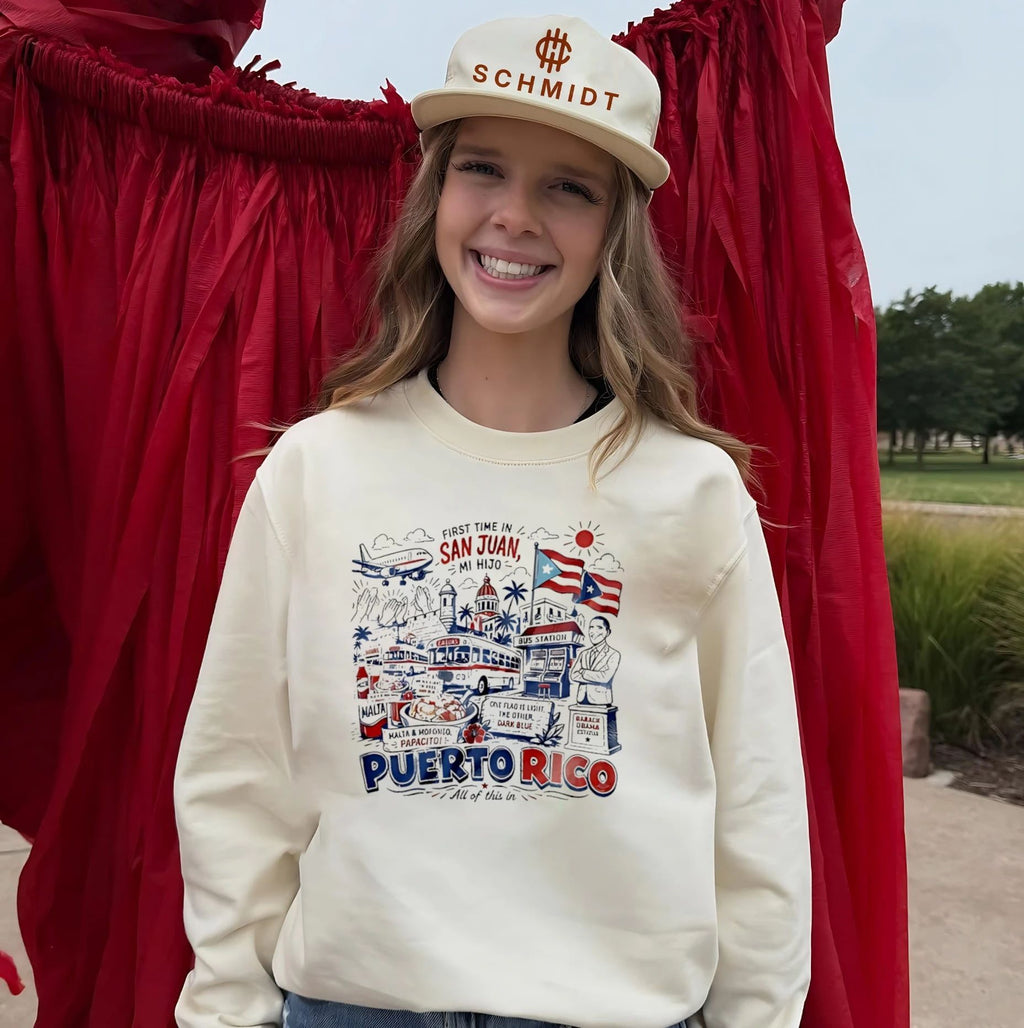 First time in San Juan Puerto Rico landmarks and local food illustration shirt