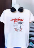 Relaxing Beachfront Oasis with Striped Lounge Chairs and a Palm Tree Medieval Yacht Club T-Shirt