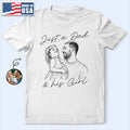 Custom Photo Pencil Sketch Just A Dad And His Girl Boy - Personalized T Shirt