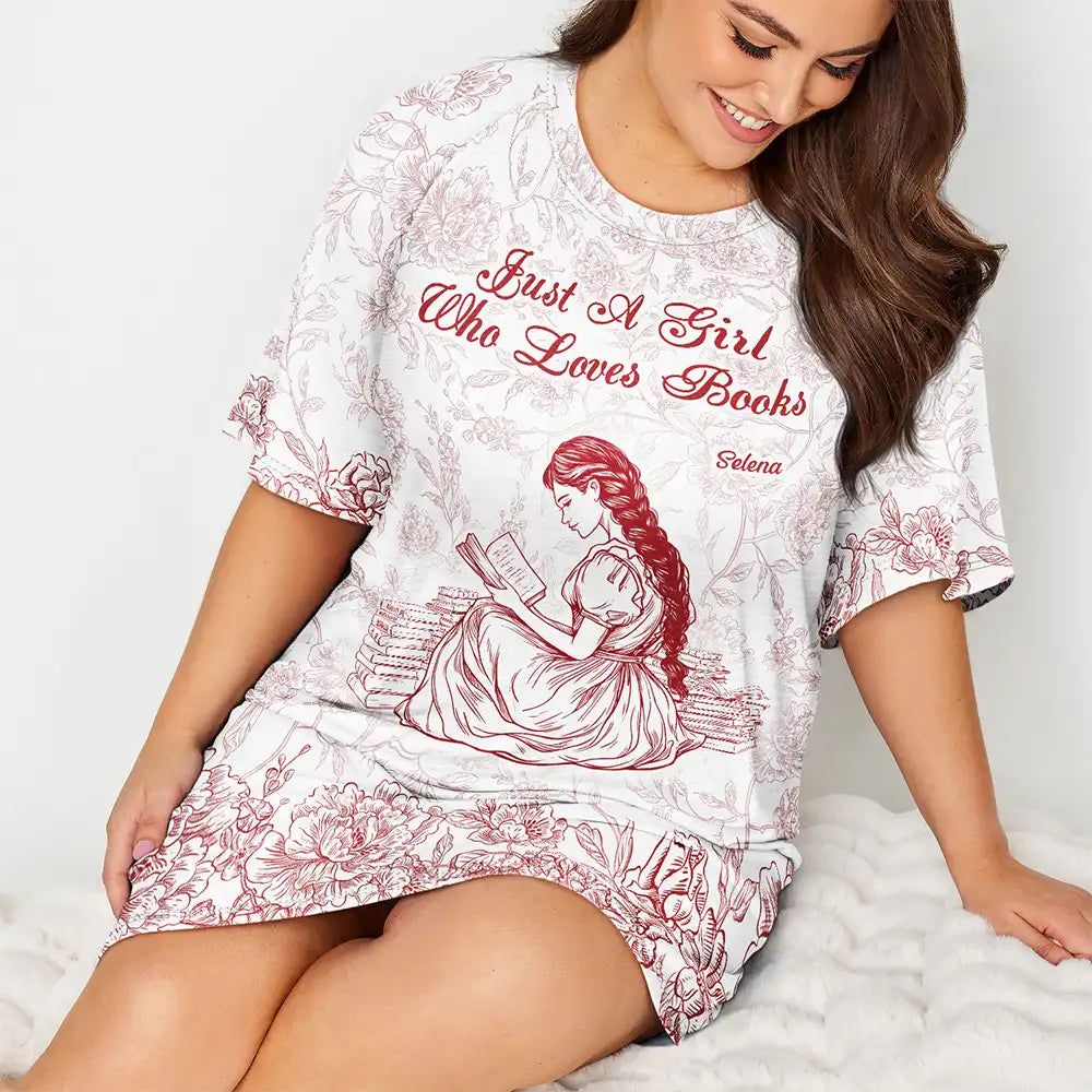 Chinoiserie Toile Just A Girl Who Loves Books - Personalized Women's Sleep Tee