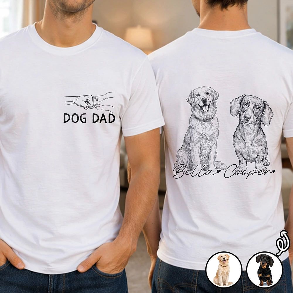Custom Photo Pencil Sketch Pet Dad Lovely Portrait - Personalized T Shirt