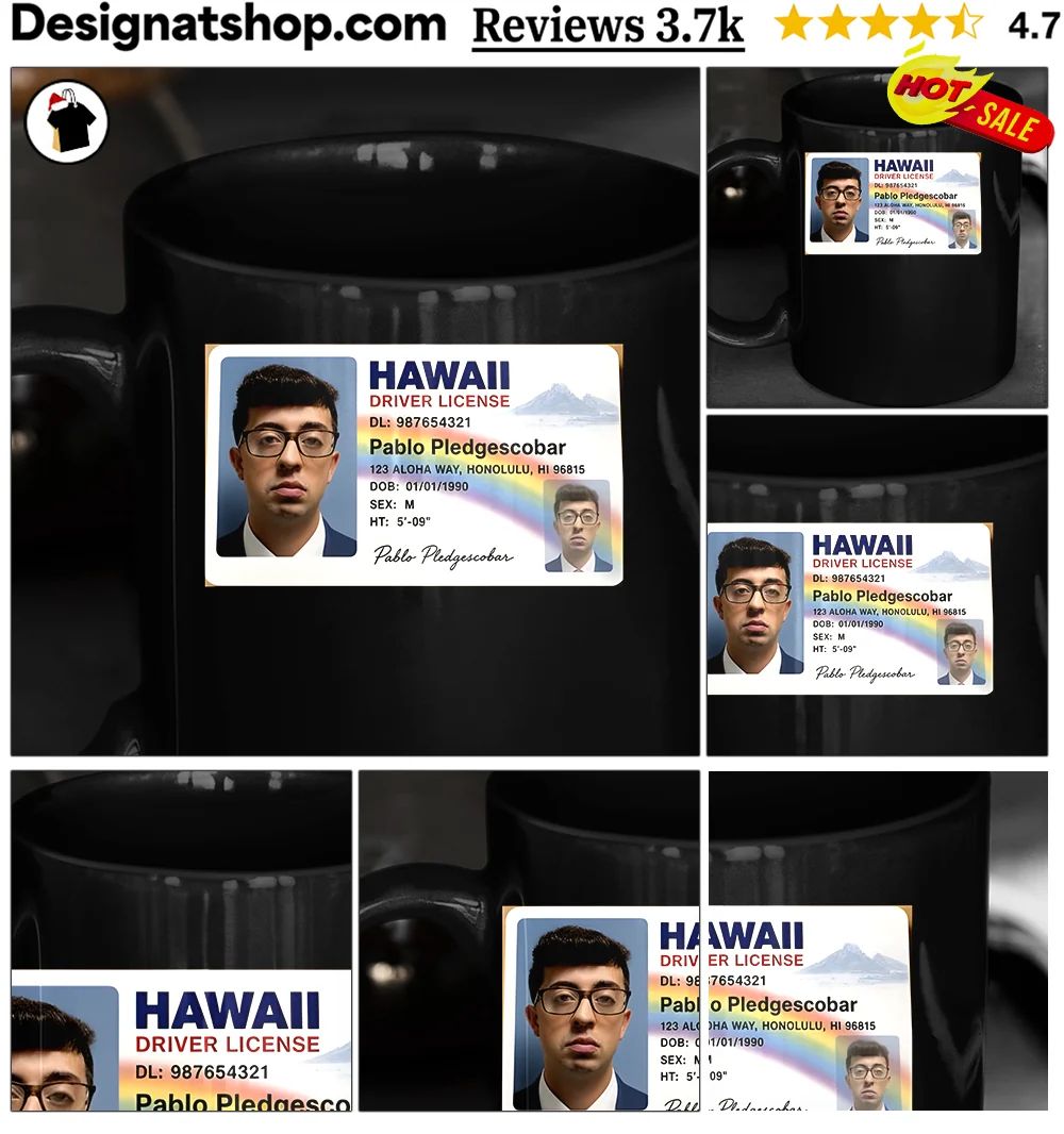Novelty Hawaii Driver License Pablo Pledgescobar Honolulu Identification Shirt