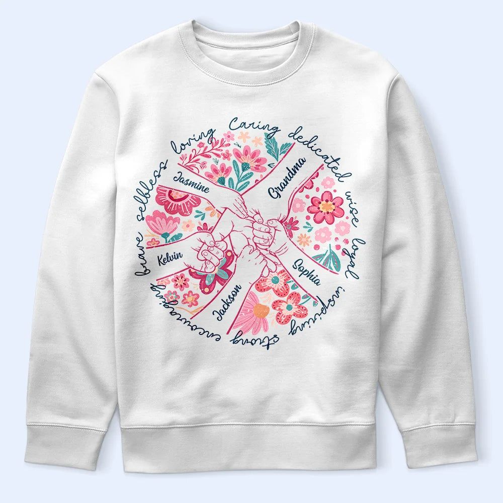 Boho Floral Hand In Hand Grandma Mom - Personalized T Shirt