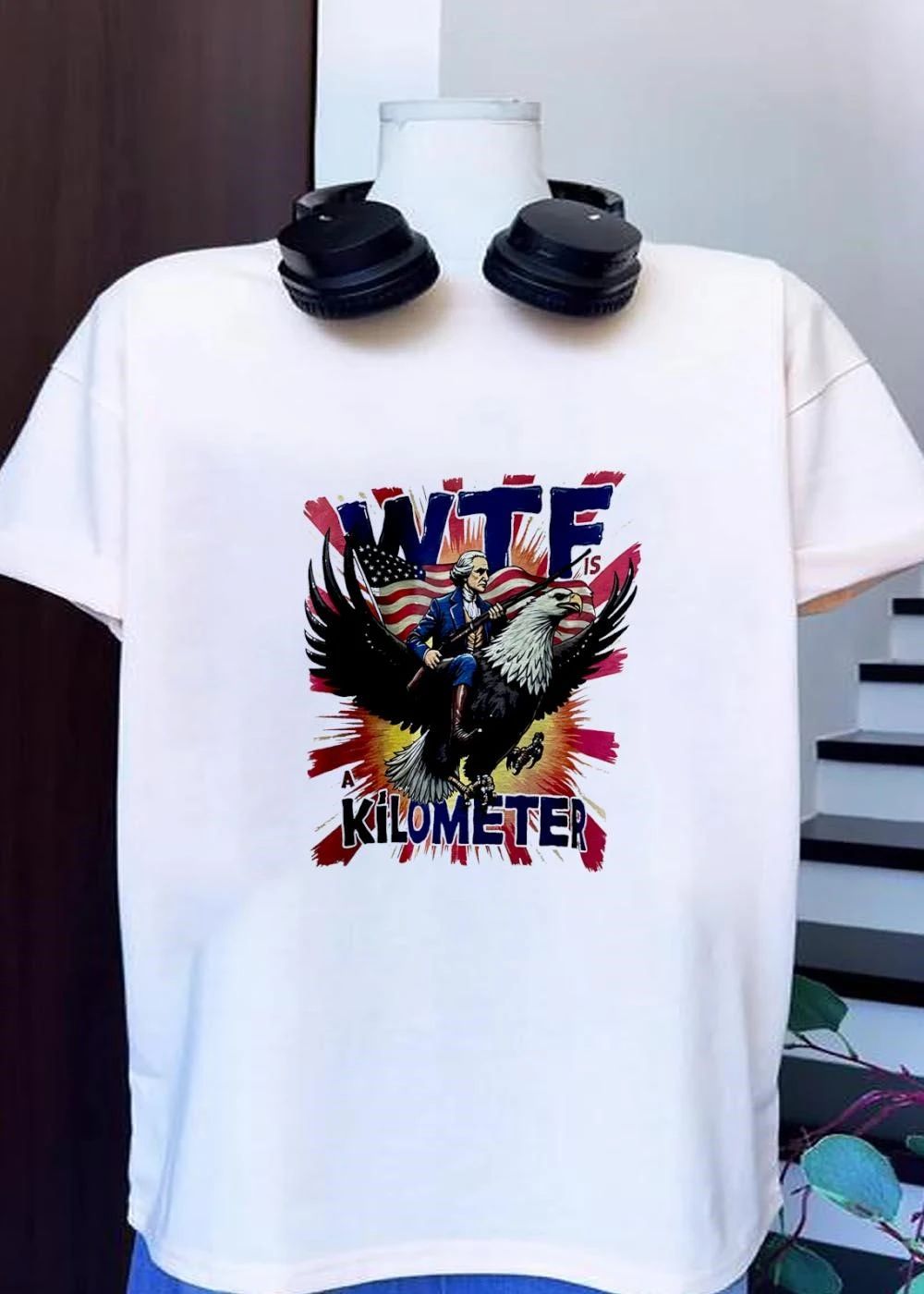 Patriotic Apparel George Washington Riding Bald Eagle Wtf Is A Kilometer T-Shirt