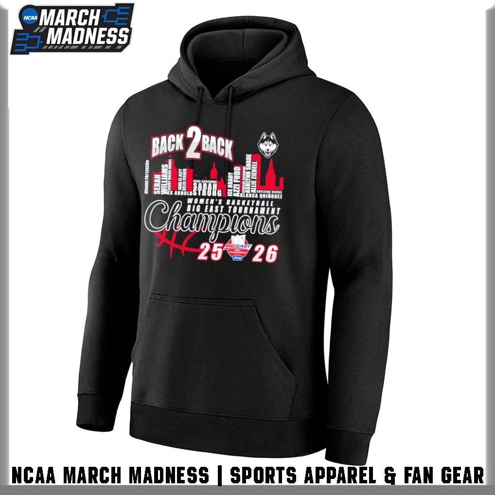 UConn Huskies Back 2 Back 2025-2026 Big East Women’s Basketball Tournament Champions Players Names T-Shirt