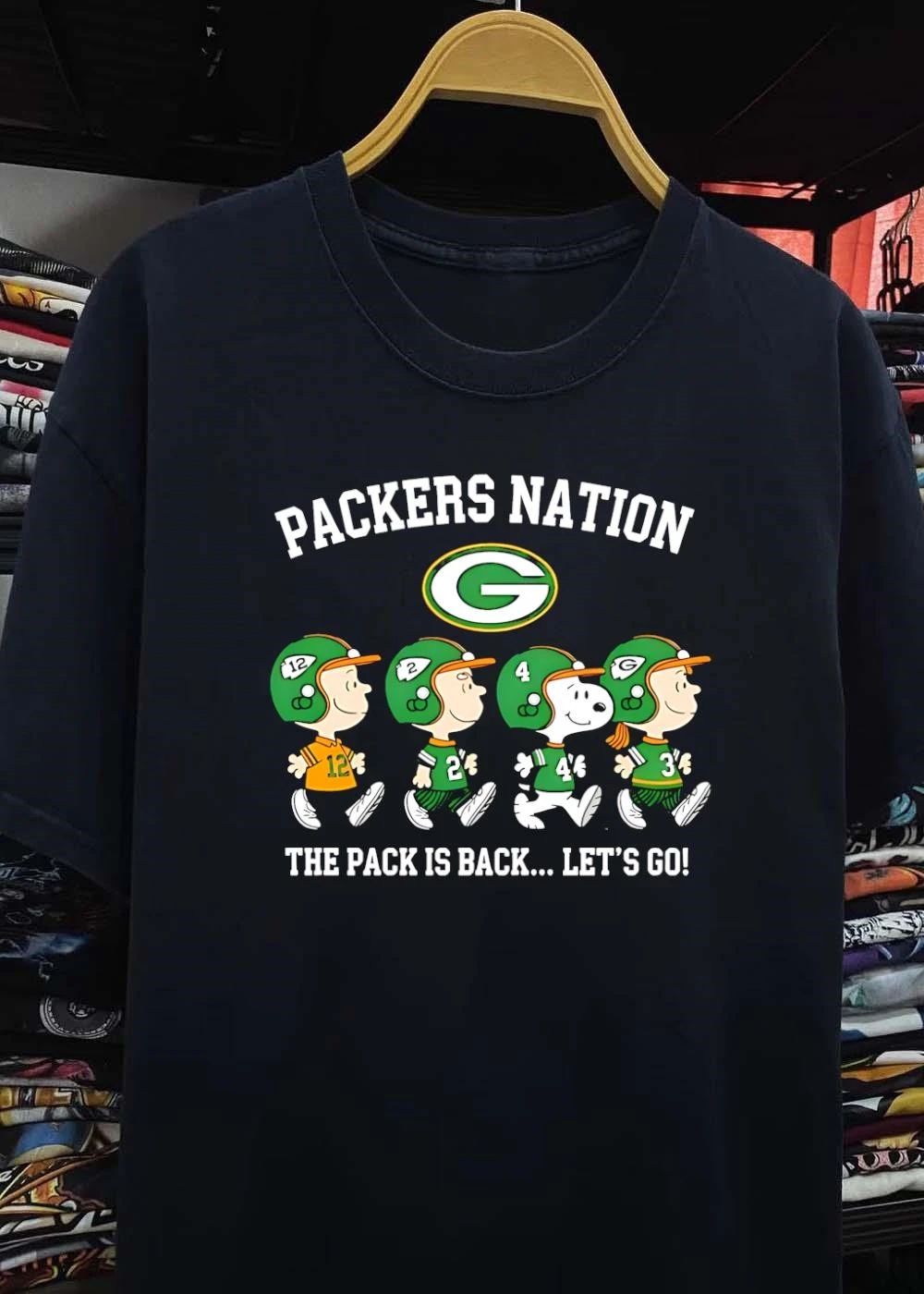 Peanuts Characters Walking Packers Nation The Pack Is Back Let’s Go Green Bay Packers shirt