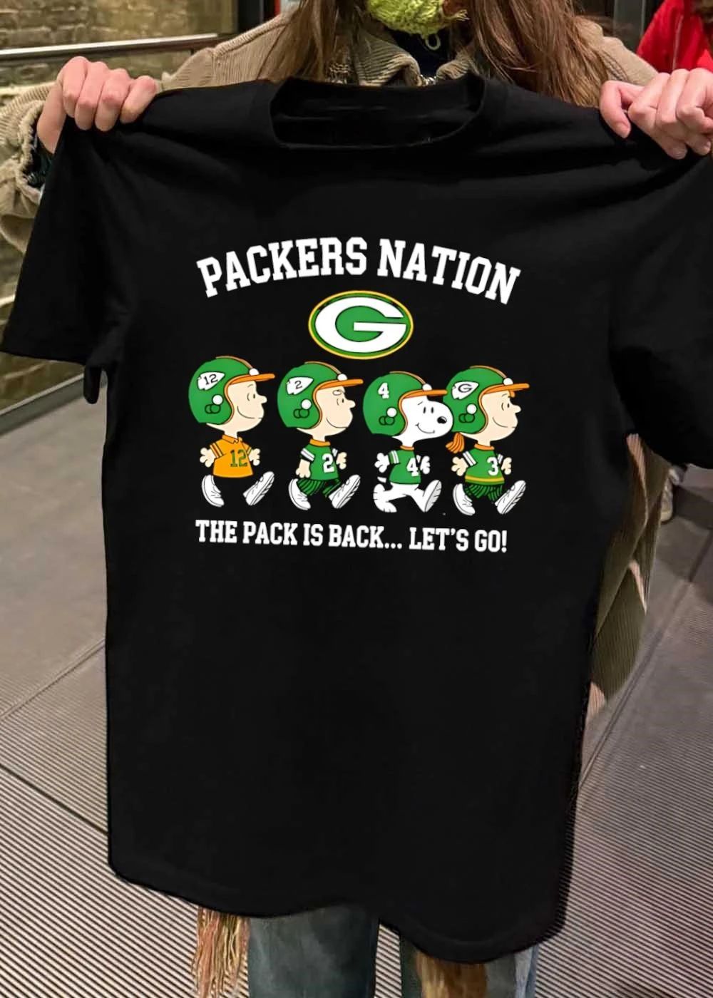 Peanuts Characters Walking Packers Nation The Pack Is Back Let’s Go Green Bay Packers shirt