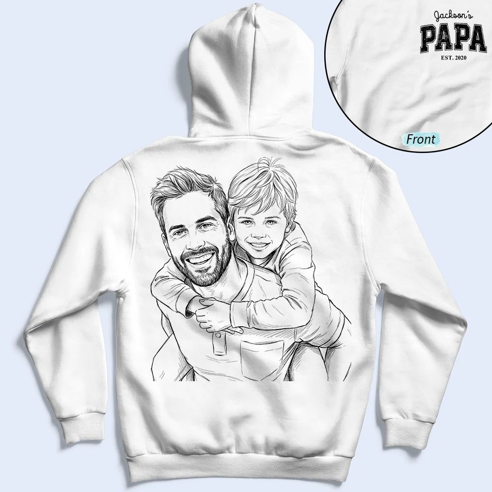 Custom Photo Pencil Sketch Dad Tshirt With Kid's Name, First Time Dad - Personalized T Shirt