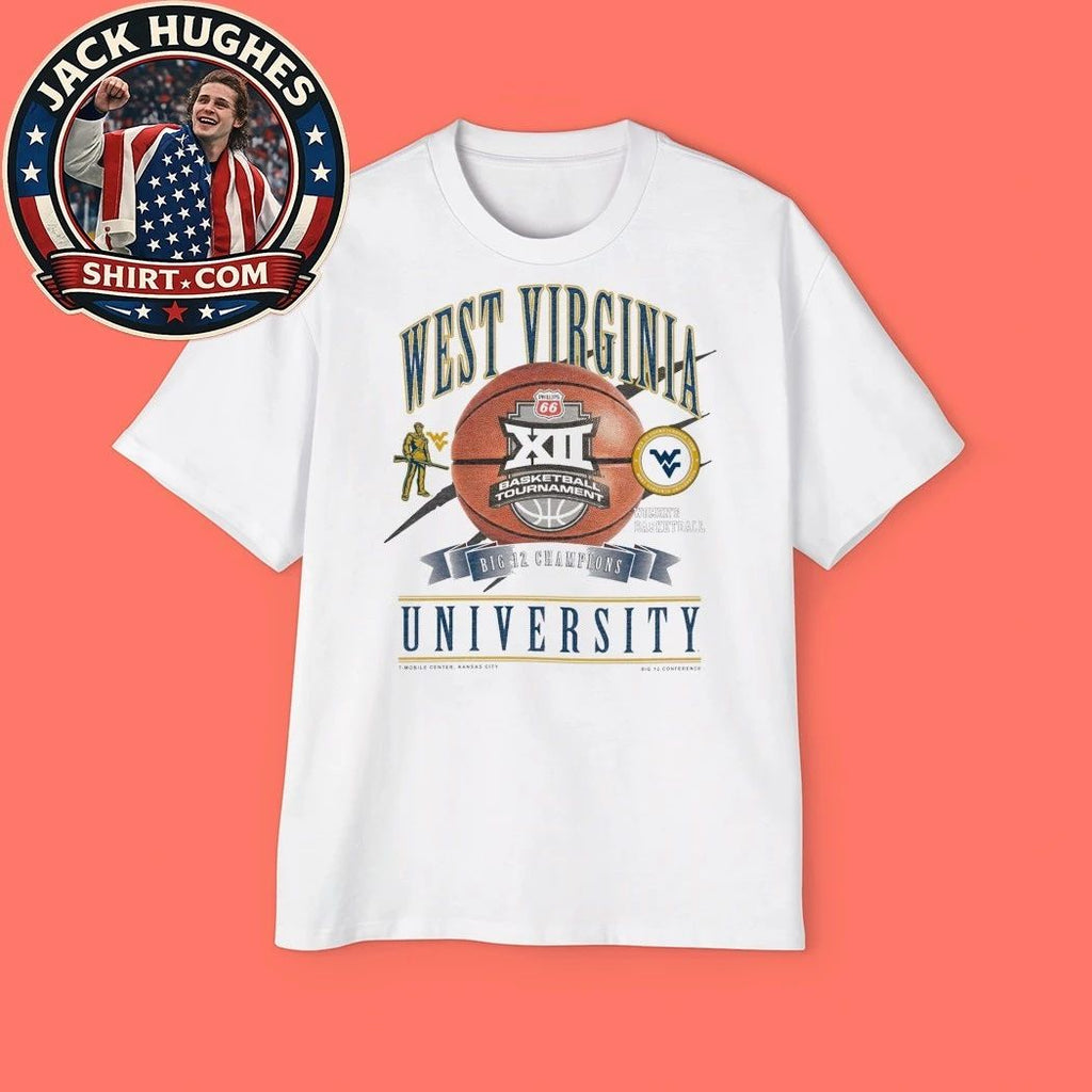 West Virginia University Basketball Tournament Big 12 Champions T-Mobile Center Kansas City Logo T-Shirt